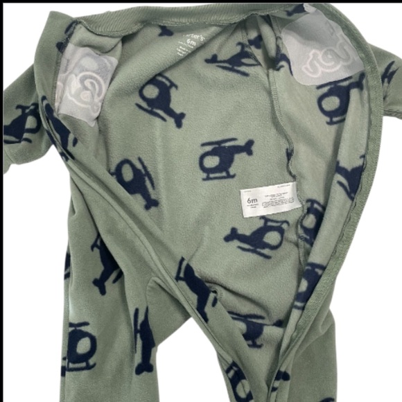 Carter's Green Helicopter Print Footie Fleece PJ’S - Picture 6 of 8
